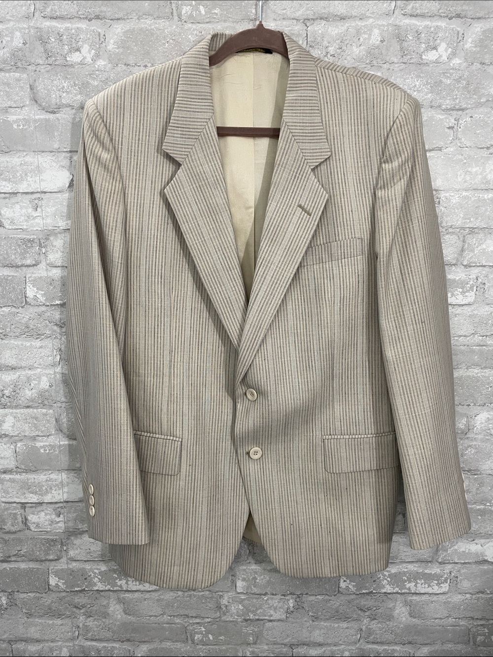 Nino Cerruto Men's Beige Pinstripe Two-Button Blazer
